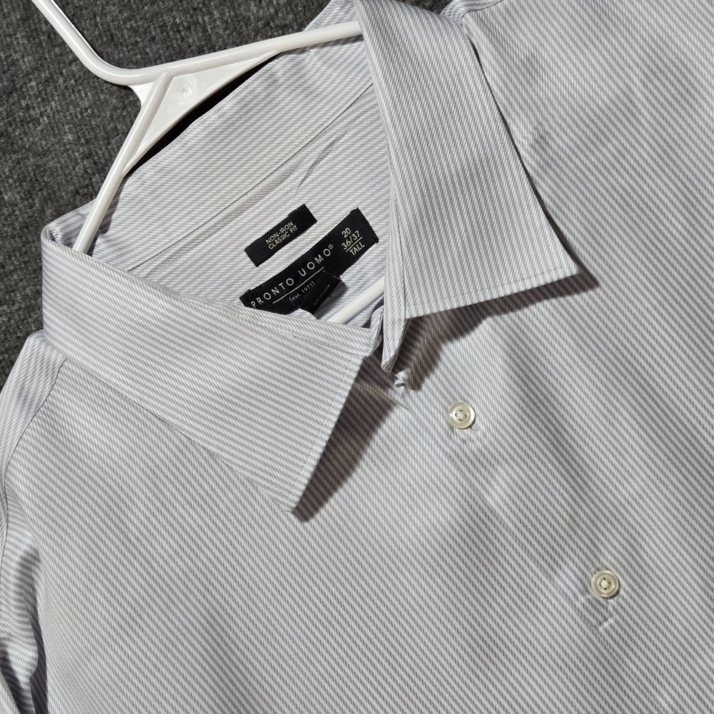 Pronto Uomo Men Size‎ 20 36/37 Tall French Cuff Long Sleeve Gray Stripe Shirt